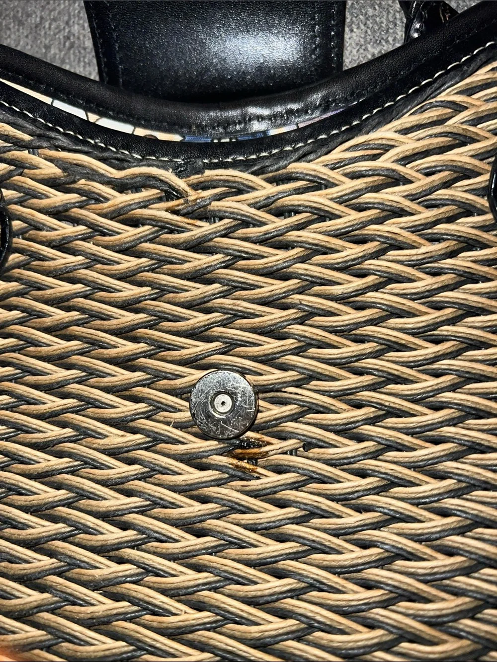 Brighton Woven Straw Tote with Black Trim and Silver Buckle GUC